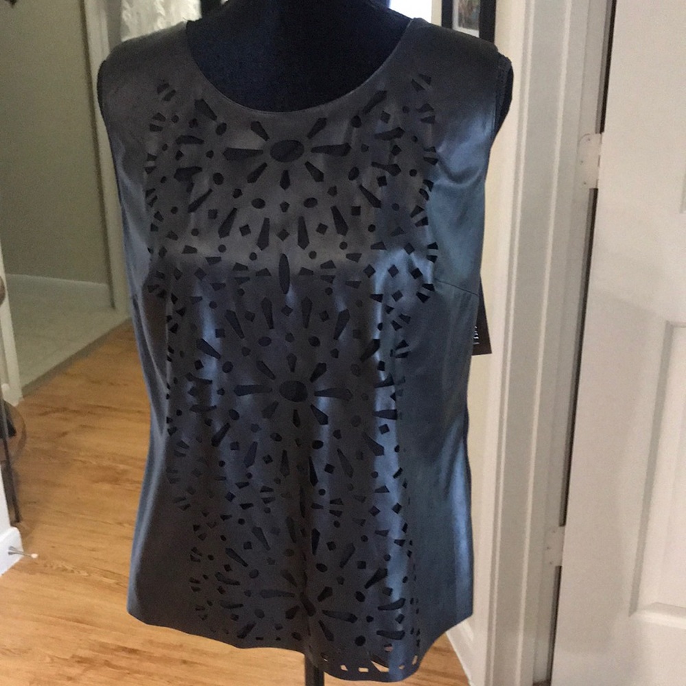 Black faux leather cut out top NWT- I-N-C size L